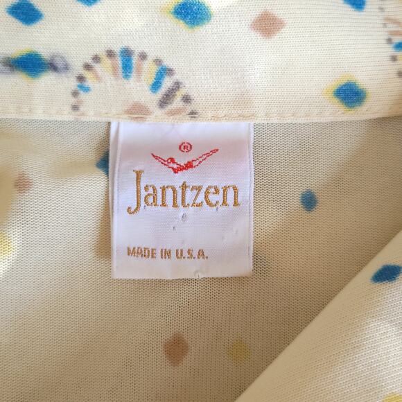 Vintage Jantzen 70s Button Front Shirt Yellow Peacock Short Sleeve Men - Picture 8 of 12